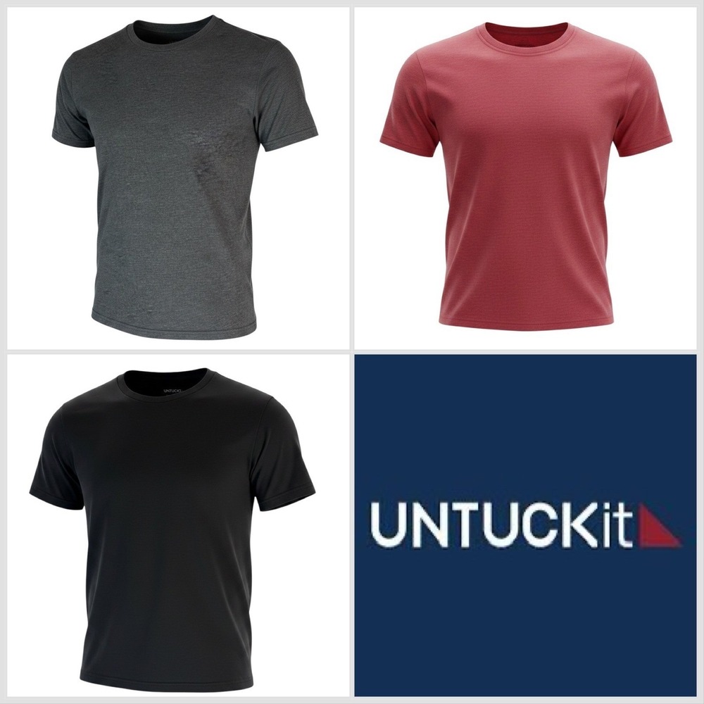 UNTUCKit Mens 3 Pack Short Sleeve Crewneck T-Shirts Heather Grey Red Black Small